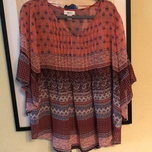 Bell sleeve sheer tunic